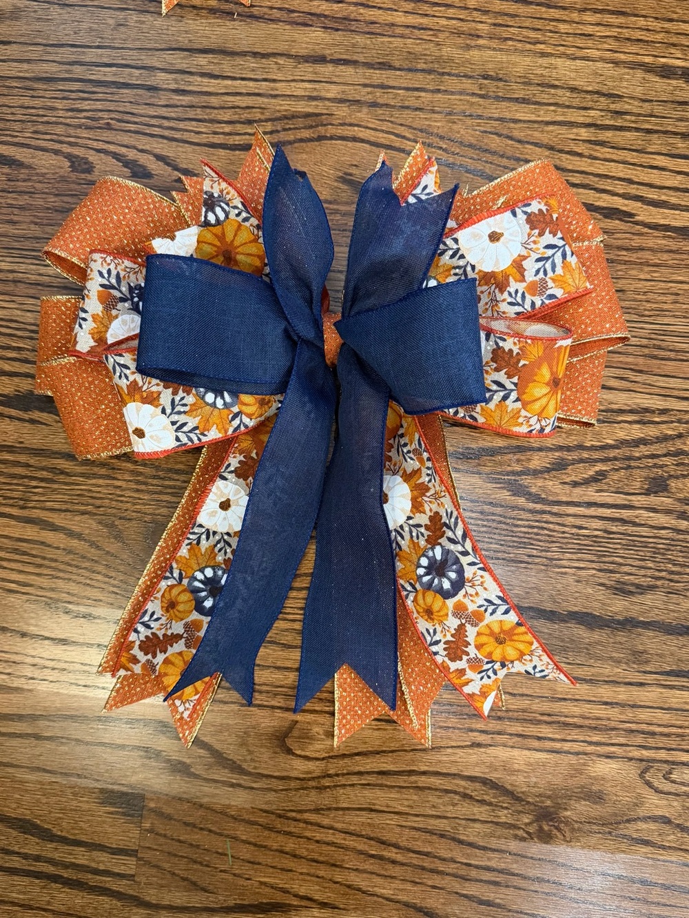 Fall/Autumn themed Navy and Orange Pumpkin Floral Decorative Layered Bow